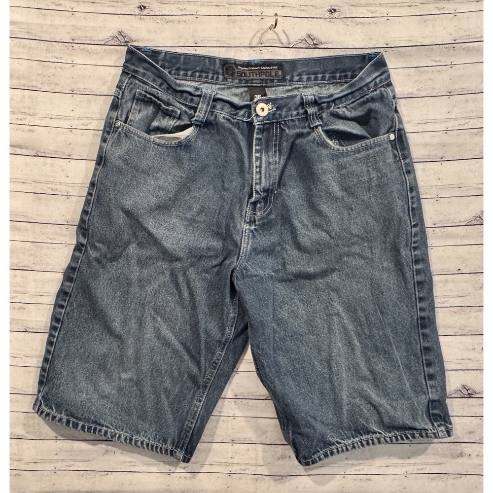 Vintage Y2K Southpole Jean Shorts Baggy Mens 36x13 Embroidered Streetwear Jort